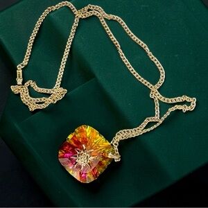 Germany Vintage Multicolor Watermelon Glass Pendant Necklace - Stunning